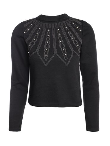 Blusa Tricot Gola Média Com Pérolas Feminina PRETO