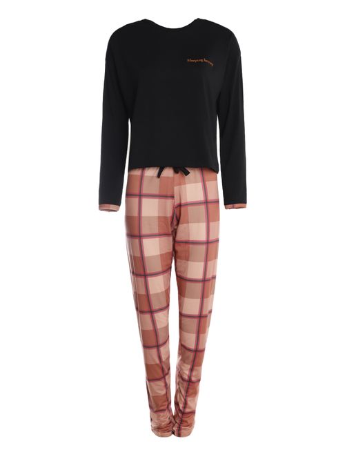 Pijama Suede Xadrez Feminino PRETO