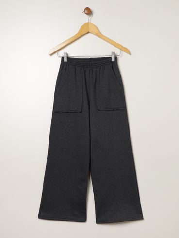 Calça Moletom Wide Leg Juvenil Para Menina - MESCLA ESCURO