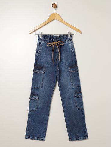 Calça Jeans Cargo Juvenil Para Menino - AZUL