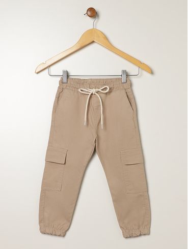 Calça Sarja Jogger Cargo Infantil Para Menino - AREIA