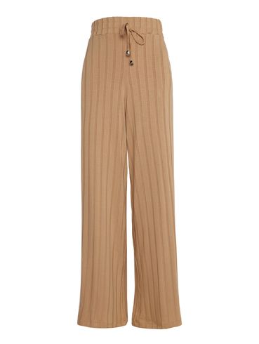 Calça Canelada Pantalona Autentique Feminina BEGE