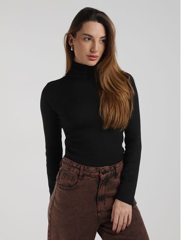 Blusão Tricot Gola Rolê Feminino PRETO