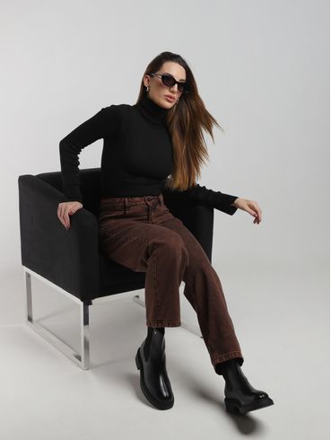 Blusão Tricot Gola Rolê Feminino PRETO