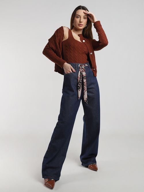 Calça Jeans Wide Leg Autentique Feminina AZUL