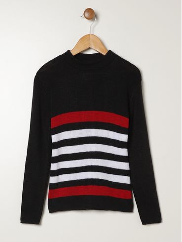 Blusão Tricot Manga Longa Juvenil Para Menino - PRETO