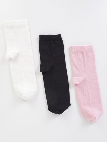 Kit com 03 Meias Cano Médio Femininas OFF WHITE/ROSA/PRETO
