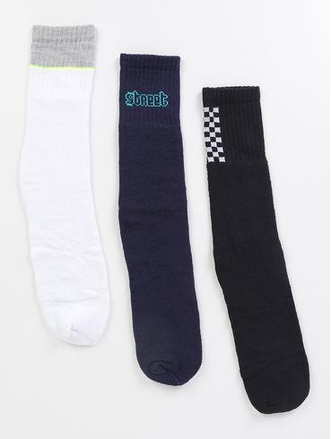 Kit 03 Meias Esportivas Selene Masculinas Branco/Marinho/Preto