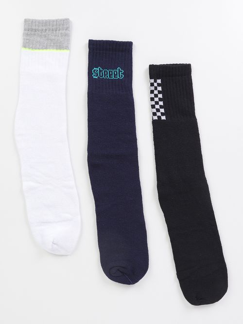 Kit 03 Meias Esportivas Selene Masculinas Branco/Marinho/Preto
