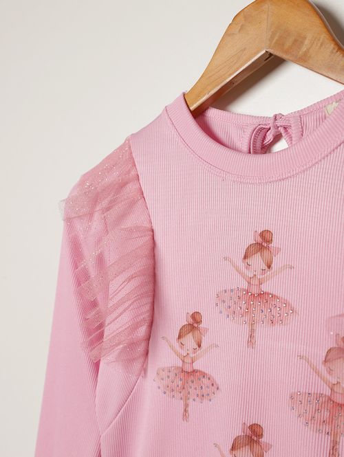 Blusa Manga Longa Juvenil Para Menina - ROSA