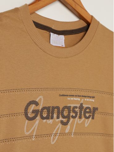 Camiseta Manga Longa Gangster Juvenil Para Menino- CARAMELO