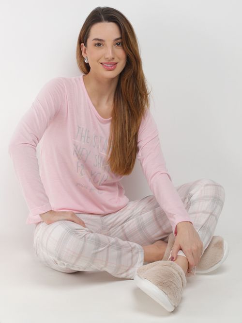 Pijama Longo Xadrez Feminino ROSA