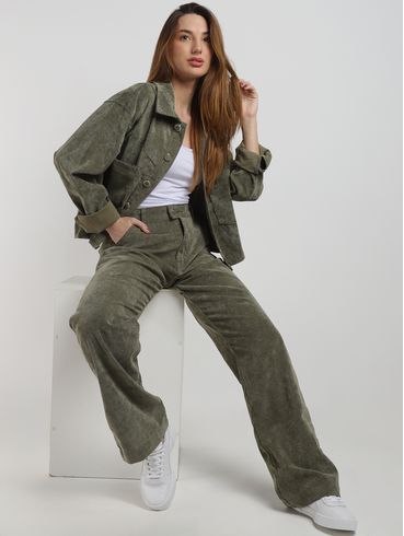 Calça Veludo Wide Leg Feminina VERDE