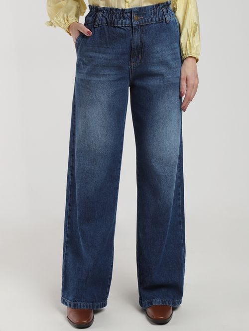 Calça Jeans Wide Leg Clochard Feminina AZUL