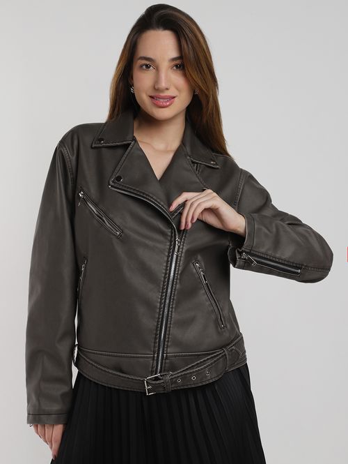 Jaqueta Biker Estonada Autentique Feminina PRETO
