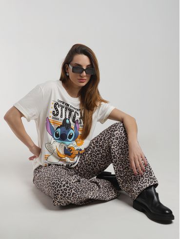 Blusa Manga Curta Stitch Elvis Feminina OFF WHITE