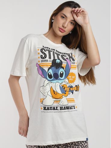 Blusa Manga Curta Stitch Elvis Feminina OFF WHITE