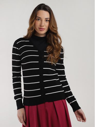 Cardigan Tricot Feminino PRETO/PRETO/BRANCO