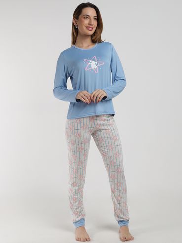Pijama Polybrush Longo Feminino AZUL