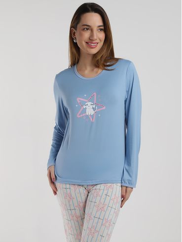 Pijama Polybrush Longo Feminino AZUL
