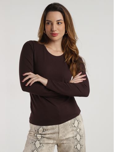 Blusa Manga Longa Autentique Feminina MARROM