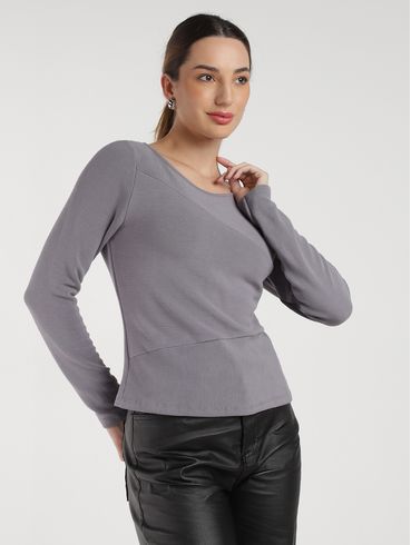 Blusa Canelada Manga Longa Feminina CINZA