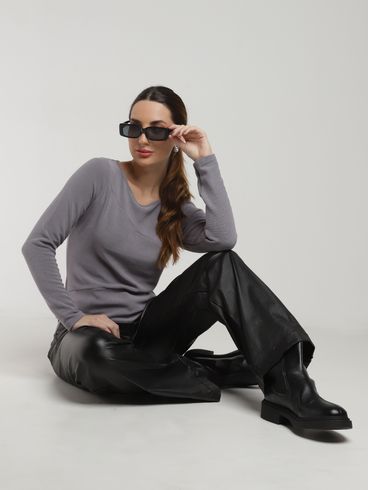 Blusa Canelada Manga Longa Feminina CINZA