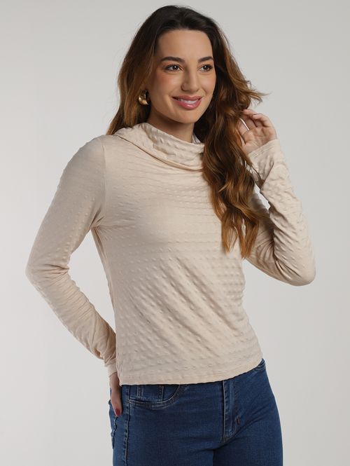 Blusa Manga Longa Gola Boba Feminina AREIA
