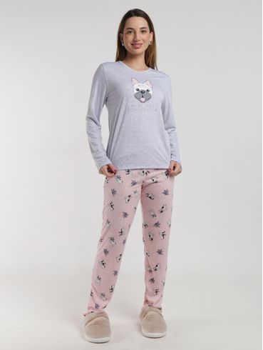 Pijama Longo Feminino MESCLA/ROSA