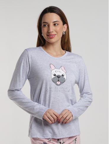 Pijama Longo Feminino MESCLA/ROSA