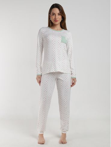 Pijama em Suede Poá Feminino OFF WHITE