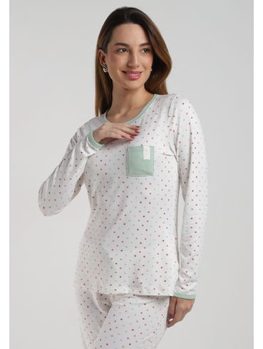 Pijama em Suede Poá Feminino OFF WHITE