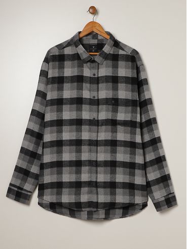 Camisa Xadrez  Manga Longa Plus Size Masculina PRETO