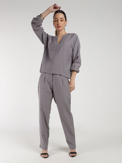 Blusa Manga Longa Alfaiataria Feminina CINZA