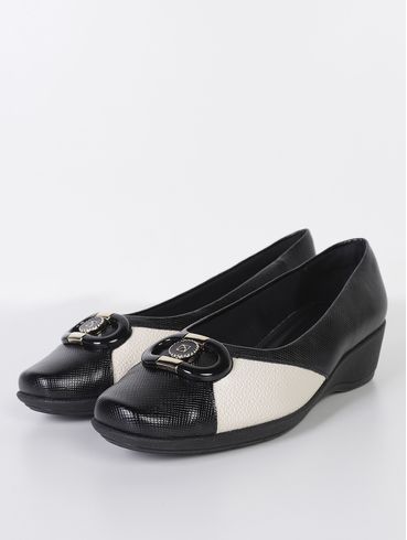 Sapato Anabela Piccadilly Feminino PRETO/OFF WHITE