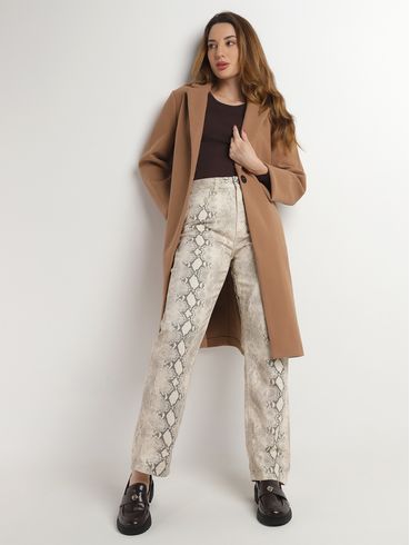 Calça Sarja Reta Estampada Feminina AREIA