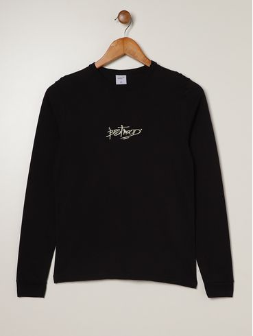 Camiseta Manga Longa Juvenil Para Menino - PRETO