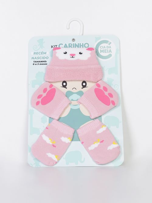 Conjunto Meia e Luva Infantil Para Bebê- Rosa