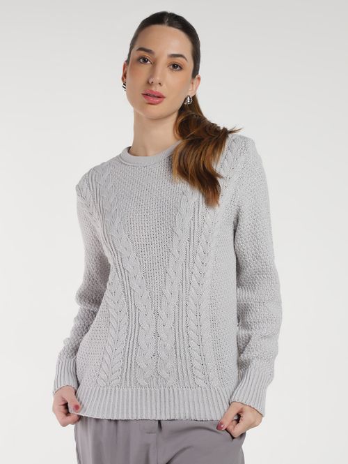 Blusa Tricot Manga Longa Feminina CINZA CLARO