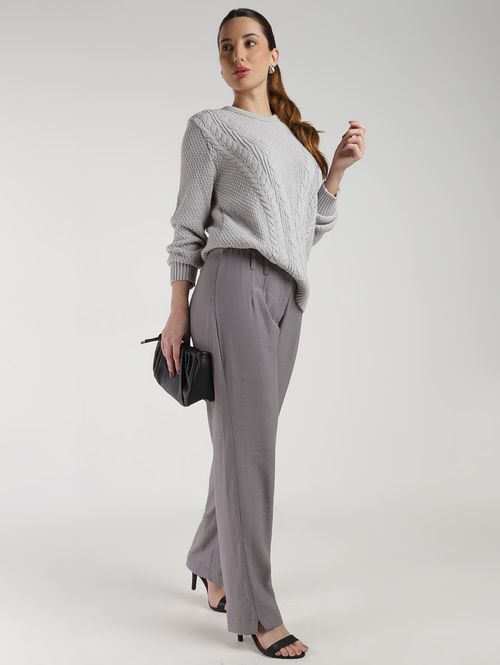 Blusa Tricot Manga Longa Feminina CINZA CLARO