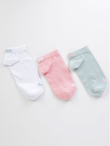 Kit 03 Meias Cano Curto Puma Feminina Rosa/Verde/Branco
