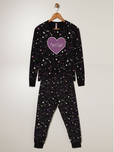 Pijama Longo Juvenil Para Menina - PRETO