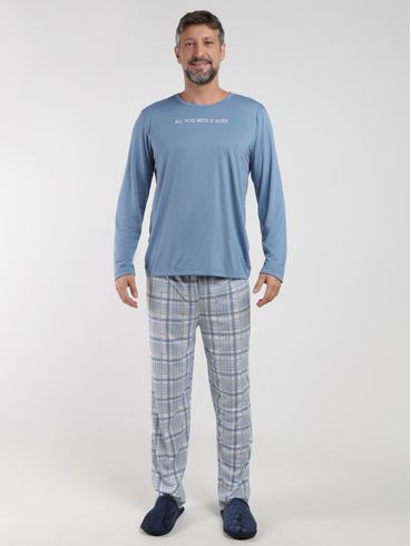 Pijama Longo Xadrez Masculino AZUL