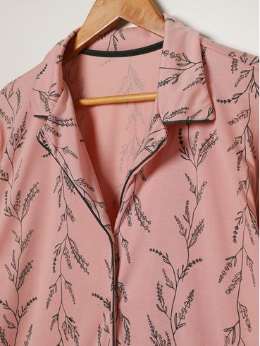Pijama Americano Estampado Plus Size Feminino VERDE/ROSE
