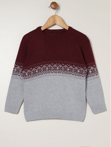 Blusão Tricot Infantil Para Menino - CINZA/BORDO