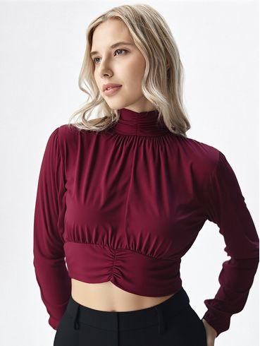 Blusa Cropped Manga Longa Feminina BORDO