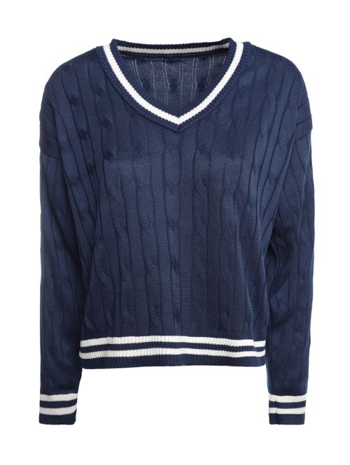 Blusão Tricot Decote V Feminino MARINHO