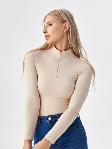 Blusa Manga Longa Gola Alta Feminina BEGE