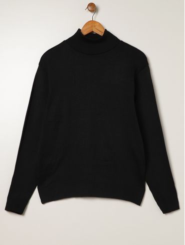 Blusa de Tricot Gola Alta Plus Size Feminina Preto