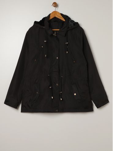 Casaco Parka Com Capuz Plus Size Feminino PRETO